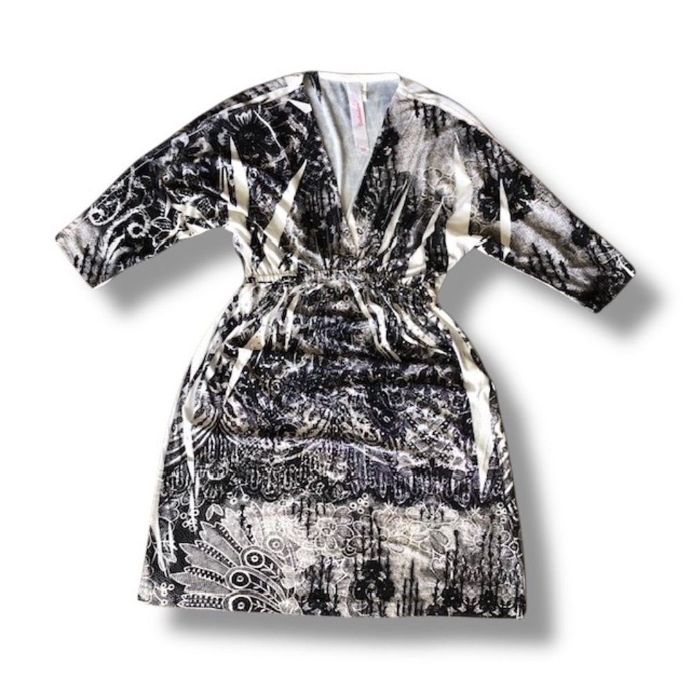 Christinalove Black, White And Gray Patterned Midi Dress Size M